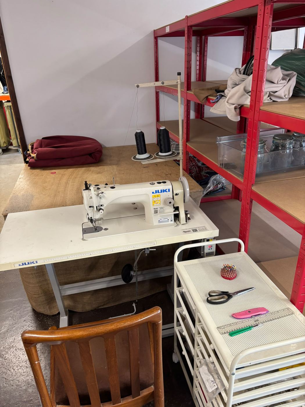 Industrial sewing machine used for rug repairs